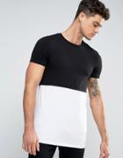 Asos Longline Muscle T-shirt With Half And Half Design In Black And Wh