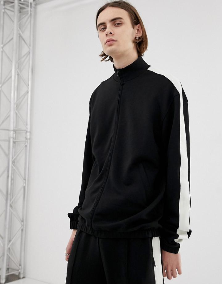 Weekday Track Sweatshirt In Black With Side Stripe - Black