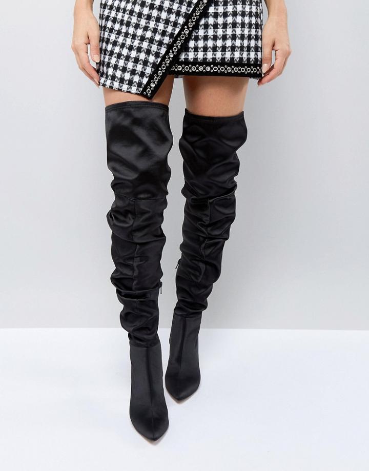 Asos Kenzie Slouch Over The Knee Boots - Black