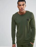 Good For Nothing Long Sleeve T-shirt With Distressing - Green