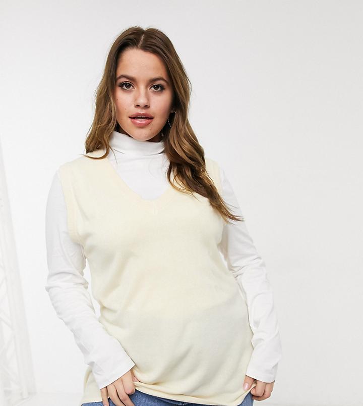 Daisy Street Plus Oversized Sweater Vest With Relaxed Hem-neutral