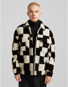 Bershka Trucker Jacket In Beige Check-neutral