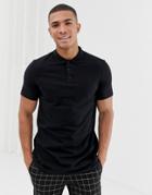 Asos Design Longline Jersey Polo In Black - Black