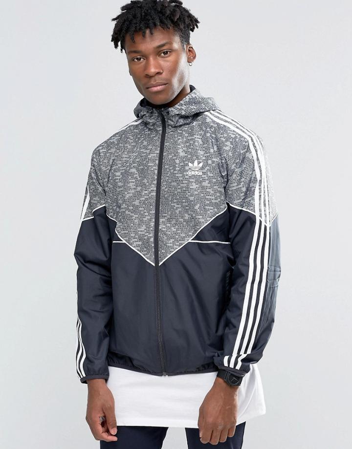Adidas Originals Mix Logo Windbreaker Jacket In Gray Ay8353 - Gray
