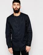 Asos Longline Shirt In Heavy Wash With Long Sleeves - Navy