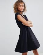 Asos Design Mini Dress With Belt And Tortoiseshell Buttons - Black