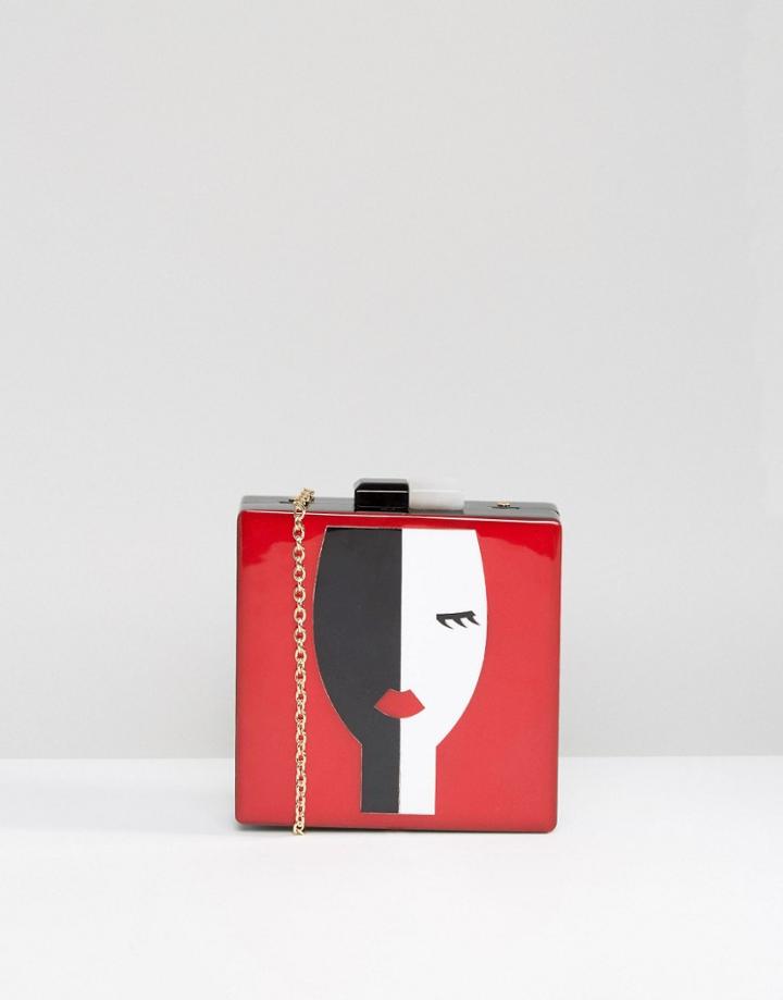 Liquorish Clutch Bag With Face Print - Red