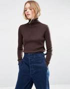 Asos Sweater With High Neck In Rib In Recycled Yarn - Brown
