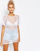 The Ragged Priest Sheer Mermaid Dress With Ruffle Sleeve Detail - White