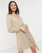 Urban Threads Sequin Wrap Tie Front Mini Dress In Gold