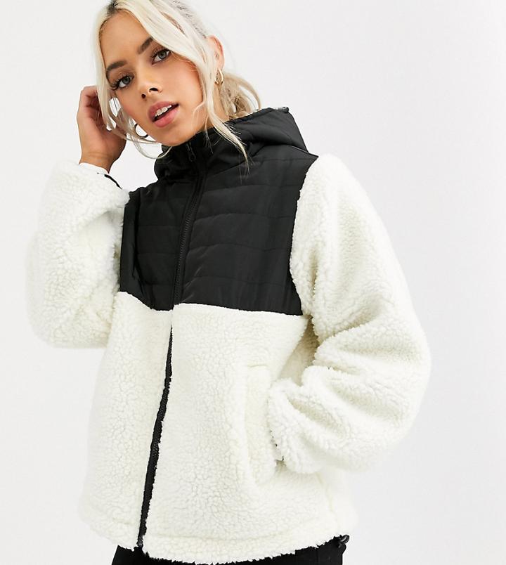 Asos Design Petite Fleece Jacket With Contrast Animal In Cream