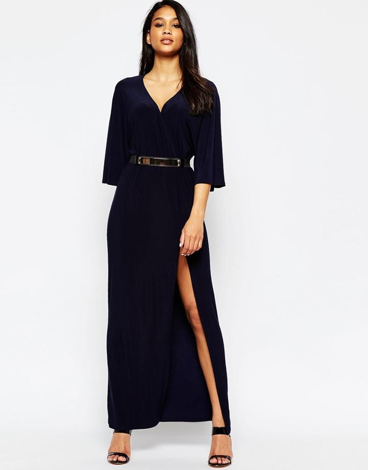 Asos Kimono Maxi Dress With Gold Belt - Navy $19.50