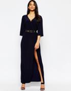 Asos Kimono Maxi Dress With Gold Belt - Navy $19.50