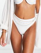 4th & Reckless High Leg Bikini Bottom In White