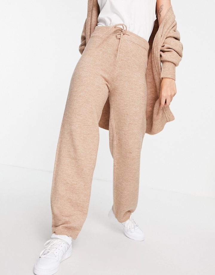 Asos Design Set Knit Wide Leg Pants In Camel-neutral