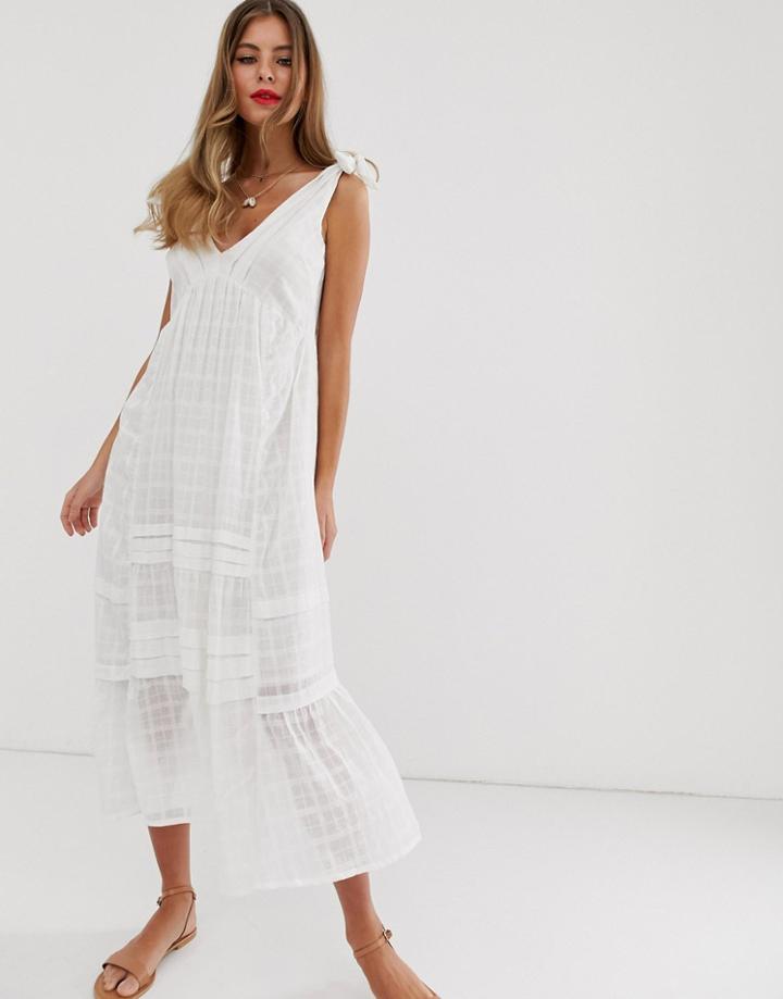 Asos Design Plunge Midi Sundress In Grid Texture - White