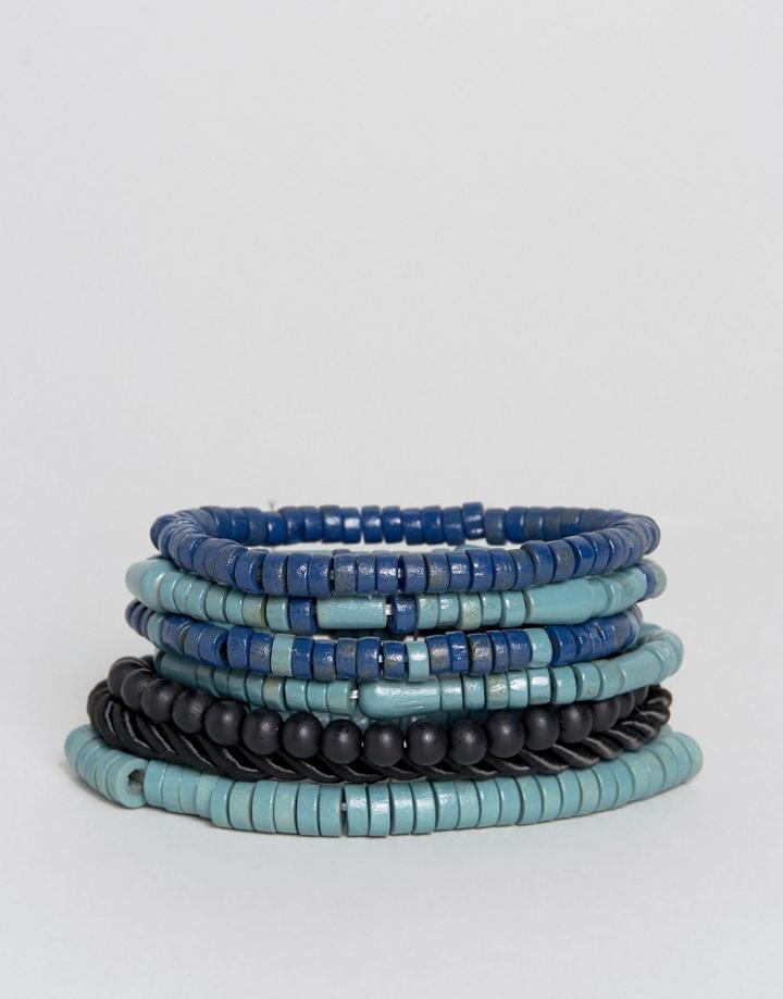 Asos Beaded Bracelet Pack In Blue - Multi