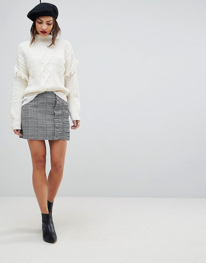 Mango Ruffle Check Mini Skirt - Black