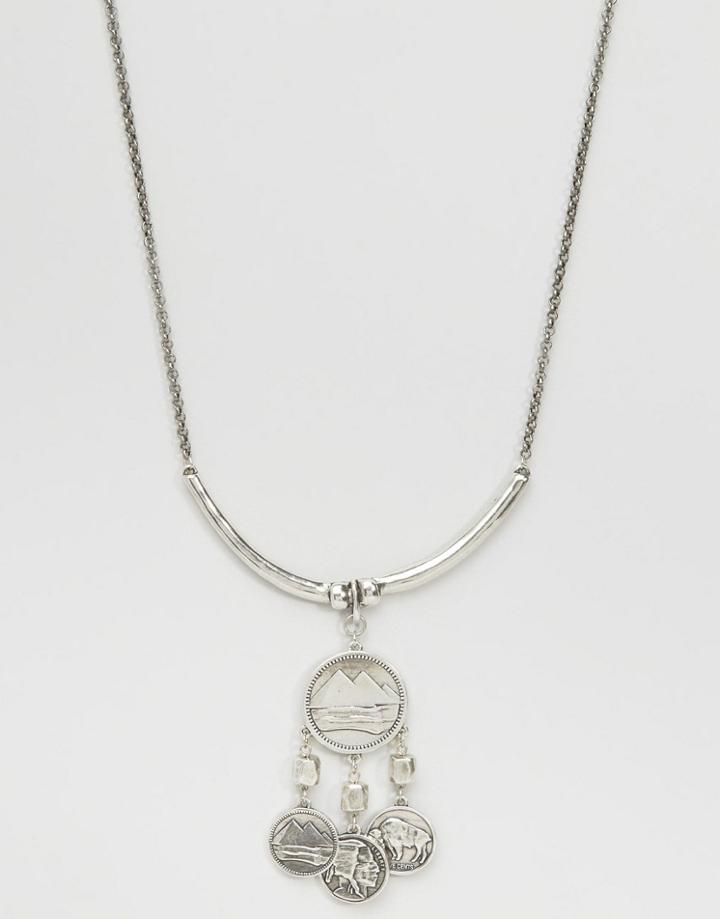 Low Luv Coin Detail Silver Plated Necklace - Silver