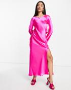 Topshop Satin Frill Back Occasion Dress In Pink