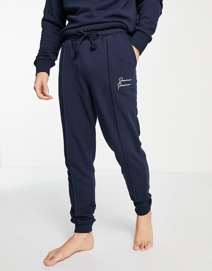 Jack & Jones Premium Lounge Cuffed Sweatpants With Script Logo In Navy