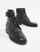 Religion Nyx Black Leather Buckle Flat Ankle Hiker Boots