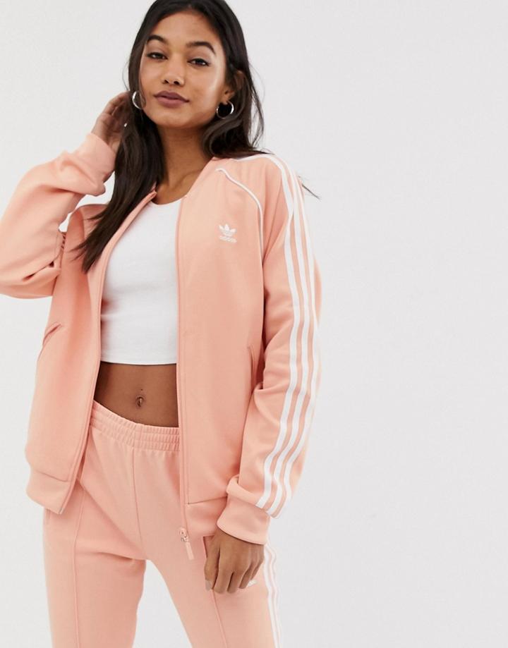 Adidas Originals Adicolor Three Stripe Track Jacket In Pink - Pink