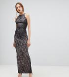 Little Mistress Tall Sequin Print Maxi Dress With Cross Back - Black