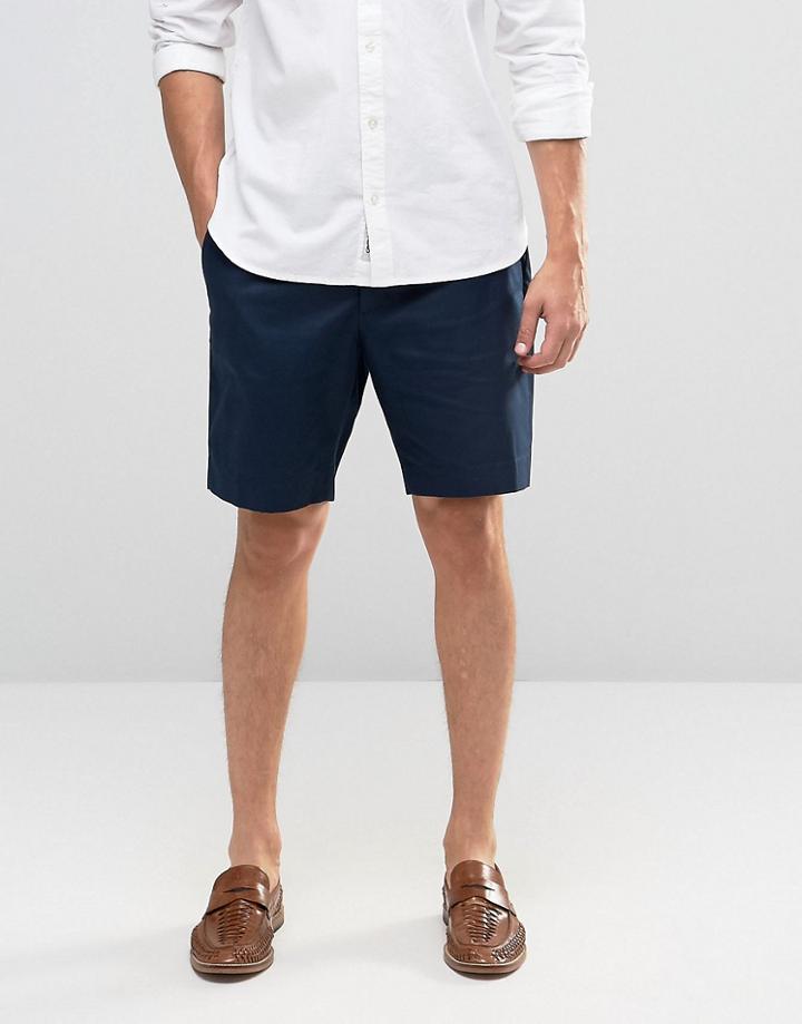 Asos Tailored Shorts In Navy Washed Cotton - Navy