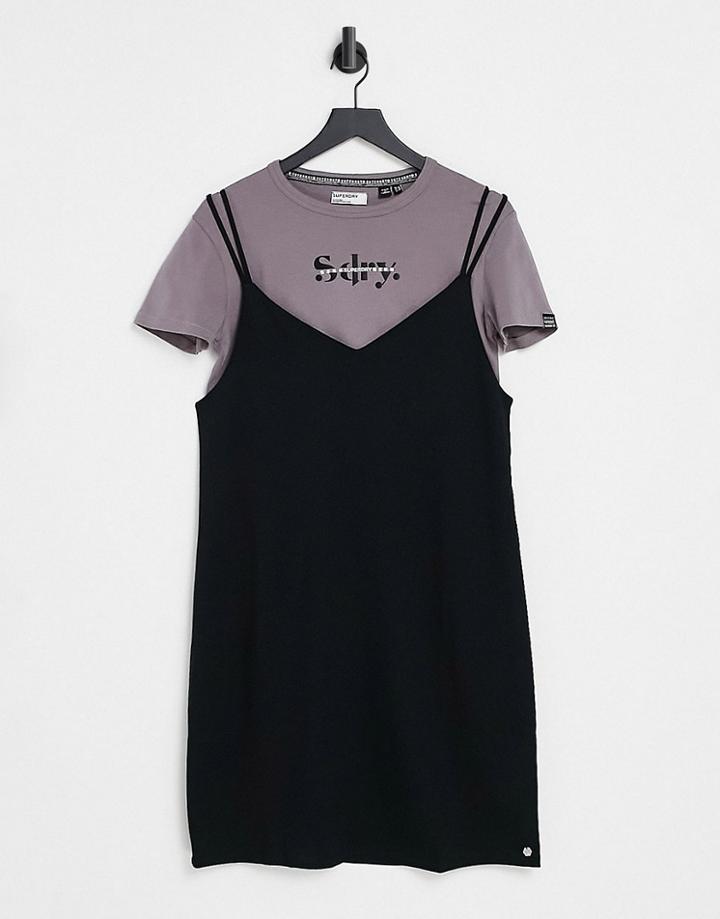 Superdry Cami T-shirt Dress In Black Multi