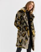 Urbancode Coat In Leopard Faux Fur-brown