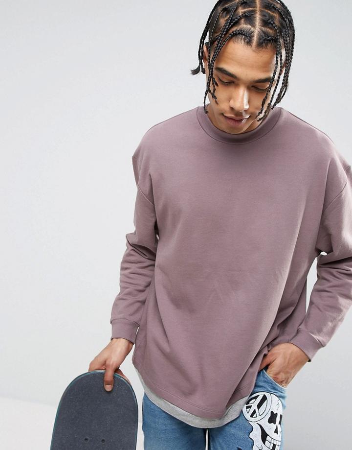 Asos Oversized Sweatshirt With T-shirt Hem - Purple