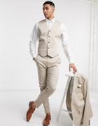Asos Design Wedding Super Skinny Cotton Suit Vest In Stone-neutral