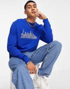 Asos Design Sweatshirt With In Blue With City Skyline Print-blues