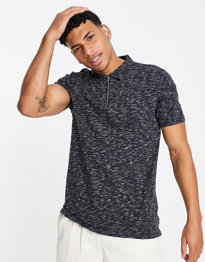 Only & Sons Zip Polo In Navy Spacedye