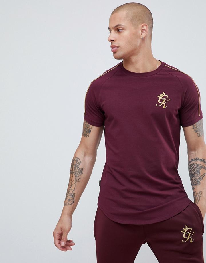 Gym King Muscle T-shirt In Red With Gold Side Stripe - Red