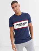 Abercrombie & Fitch Chest Stripe Logo T-shirt In Navy