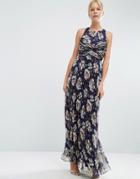 Asos Wedding Pleated Maxi Dress With Ruched Detail In Vintage Floral P