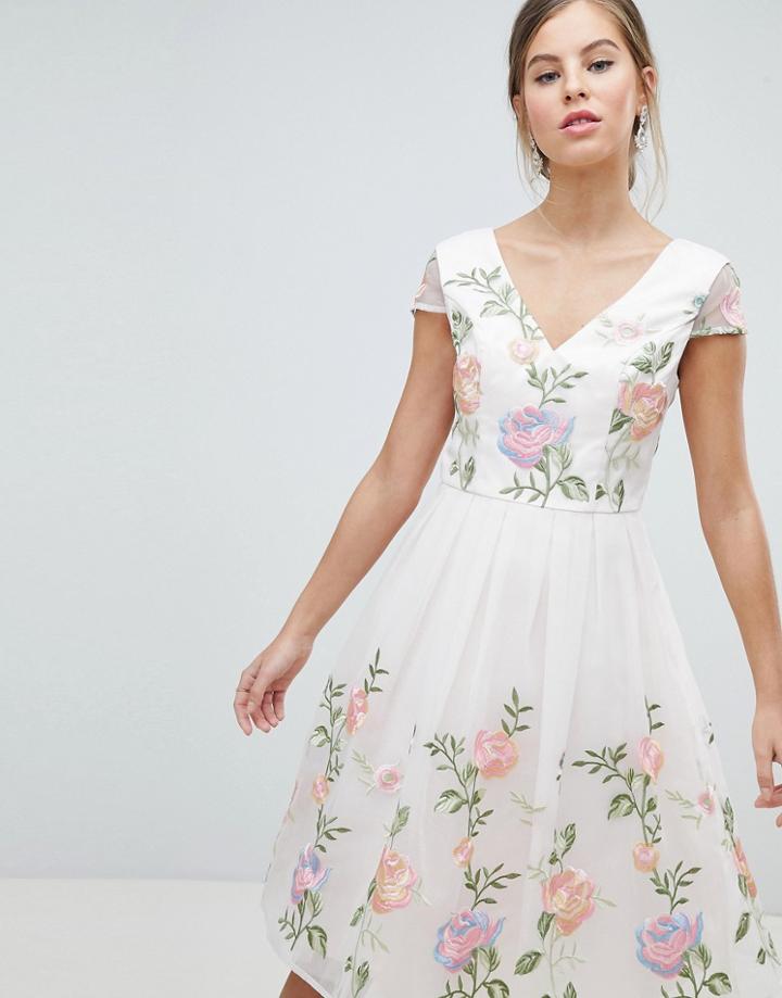 Chi Chi London Premium Lace Prom Dress In Multi Embroidery - Multi