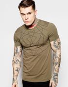 Asos Muscle T-shirt With Geo Print In Green - Spinach