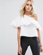 Noisy May One Shoulder Frill Top - White