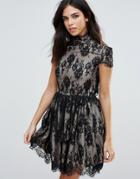 Zibi London Capped Sleeve Skater Dress With Contrast Underlay - Black