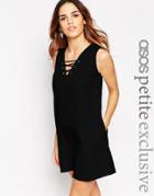Asos Petite Lace Up V Neck Shift Dress - Black $36.00