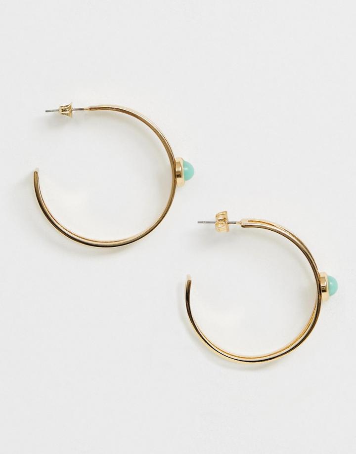Pieces Senora Turquoise Stone Hoop Earrings - Gold