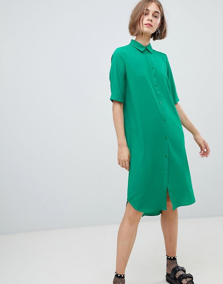 Monki Face Print Oversized Shirt Dress - Green