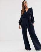 Asos Edition Wrap Drape Side Jumpsuit - Navy