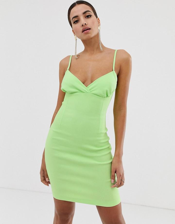 Vesper Mini Dress With Satin Bust Detail In Lime - Green