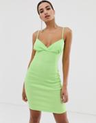 Vesper Mini Dress With Satin Bust Detail In Lime - Green