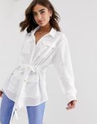 Lipsy Utility Pocket Longline Shirt In White - White