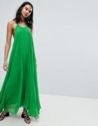 Missguided Pleated Low Back Maxi Dress - Green